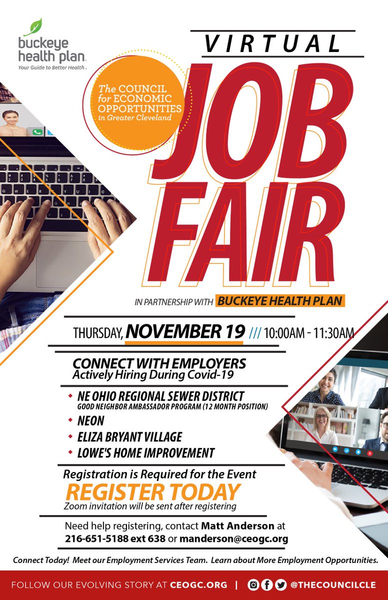 MaiseynJoshDad's tweet photo. 1⃣ Day Away #CEOGC Nov Virtual Job Fair on 11/19 REGISTER @ https://t.co/TgybsXZgSO @Juanita_Brent @stephaniehowse @GordonSquare @CleveTA  @luvlivinlocal @jennyspencercle @Clevekids @wtam1100 @RussWKYC @Grace_Face13 @WCPN @FreshWaterCLE @PovertyCtrCLE @EngageCleveland @thefundneo https://t.co/2w6jGZaawf