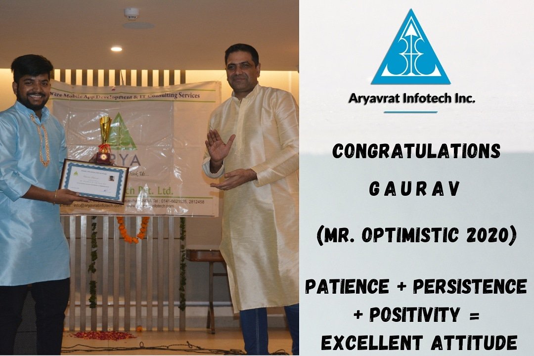 aryavrat_01's tweet photo. Mr. Optimistic 2020 - Gaurav Panwar#employeesuccess #mroptimistic #achievement #awards2020 #itcompany #aryavrat https://t.co/rnDlP91Ul5