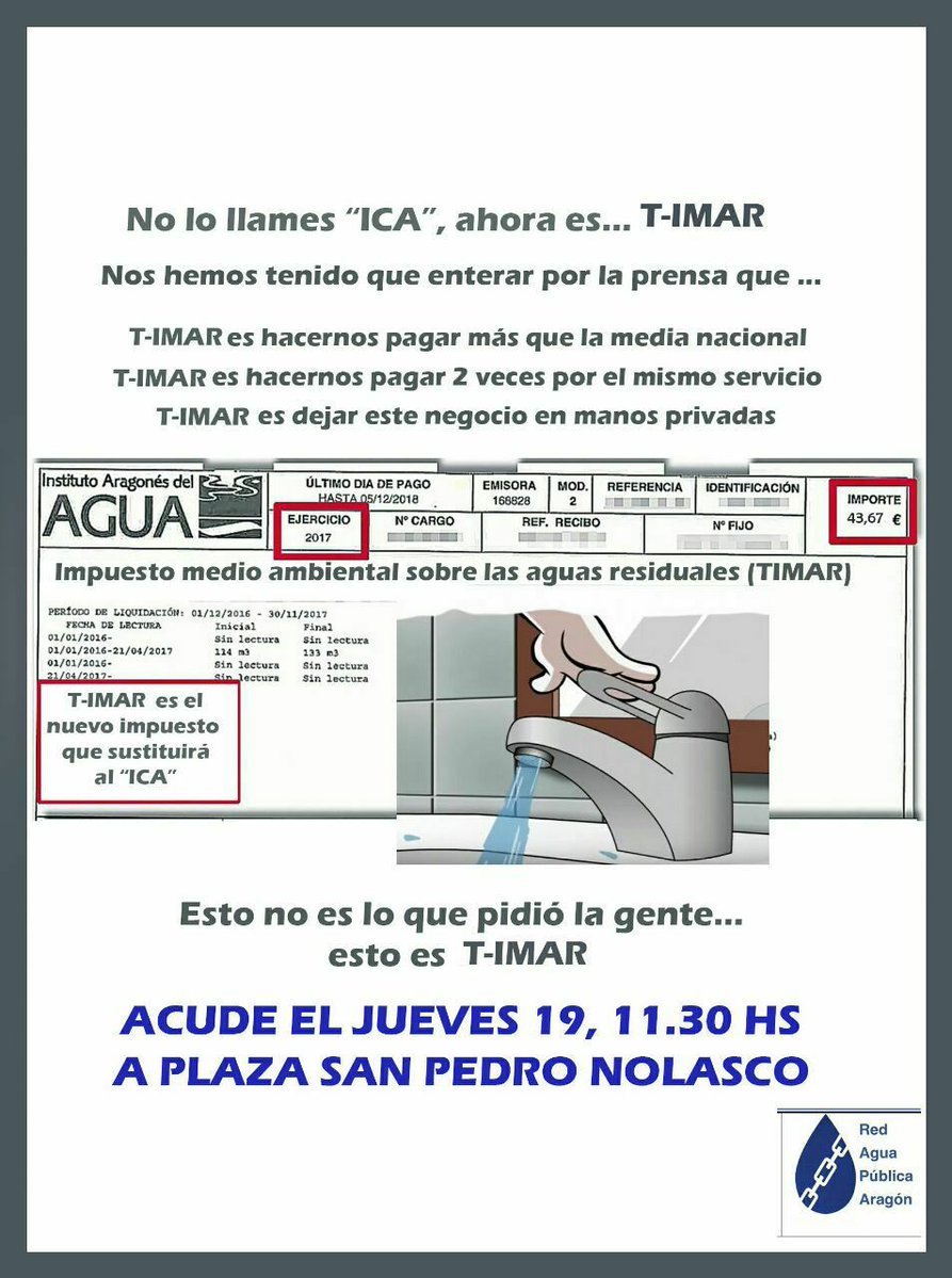 zaragozaencomun's tweet image. El IMAR es el impuesto que sustituirá al ICA, @RAPAAragon  considera que poco se diferencia del ICA que ya vienen cobrando, así que mañana acudiremos a la DGA (Plaza San Pedro Nolasco a las 11:30h) para recordarles que esto NO es lo que exigimos.

#TIMAR