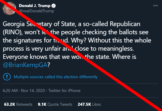 Twitter labelled Trump's tweets alleging fraud, but not similar claims from political figures in India. Congress leader Vijay Singh's claims of election rigging in Bihar —  @LogicalIndians found the video he used was not filmed in Bihar — is one example https://thelogicalindian.com/fact-check/one-sided-elections-24904