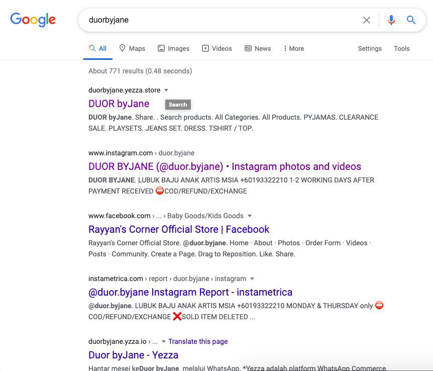 3. Digital AppearanceDigital appearance ini bermaksud, bila orang Google brand kau, keluar online store korang. Jangan pula bila customer Google nama brand korang, tak keluar apa - apa.