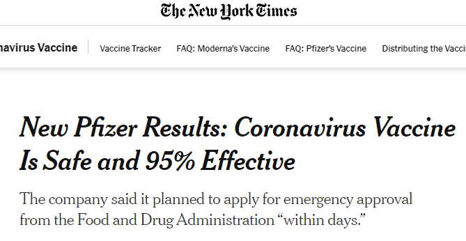 Appena annunciata la fine dello studio di fase 3 della Pfizer con risultati entusiasmanti. Se il vaccino mantiene le promesse e TUTTI ci vacciniamo tra non molto COVID-19 farà la fine della poliomielite. Però dobbiamo vaccinarci TUTTI. Tra poco dettagli su <a href="/MedicalFactsIT/">Medical Facts</a>