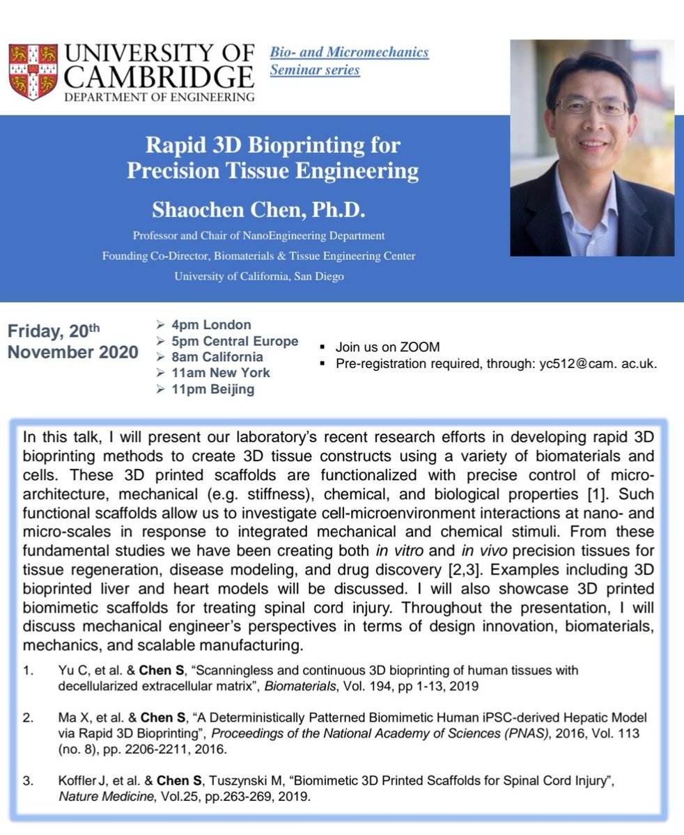 Look forward to the virtual seminar with Prof Shaochen Chen @NANO_UCSD, @UCSDJacobs this Friday #3Dbioprinting, #TissueEngineering and organ-on-a-chip @SyisEu @SyisTermis @OrganOnAChip