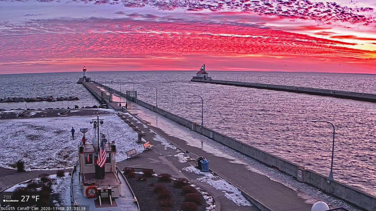 Stunning sky on fire sunrise seen this morning from Duluth, Minnesota. 