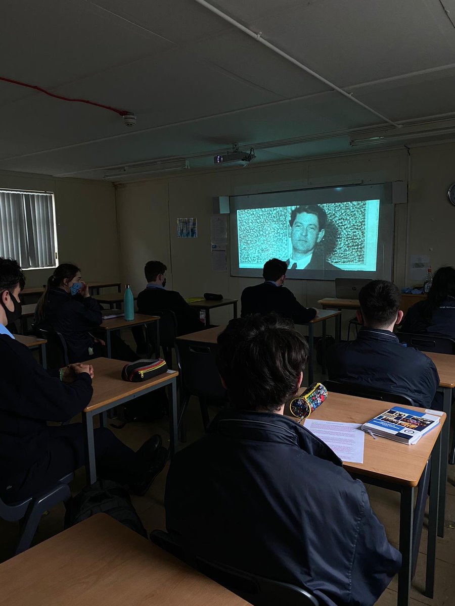 OLSSBlayney's tweet photo. Sixth year History students getting involved in the commemorations of Bloody Sunday 1920 by watching a documentary based on @MickFoley76 book The Bloodied Field. #BloodySunday #MichaelFoley https://t.co/JcEc6ACPKZ