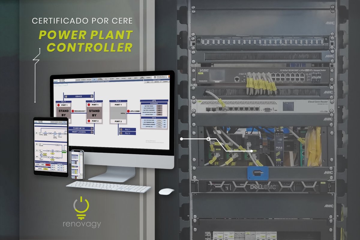 renovagy's tweet image. Nuestro #PowerPlantController, está certificado por la Entidad de Certificación de Energías Renovables, S.L. (CERE), según la norma UE 2016/631 en simulación y equipo físico, además es compatible con cualquier modelo de inversor del mercado (Modbus/TCP). 
#PPCRenovagy