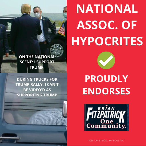 FridaysWithFitz's tweet photo. @BuxMontNews That dog has more guts than @RepBrianFitz did at the #TrucksForTrump parade in #BucksCounty. Even after he early-voted for Trump during #Election2020.
#BendOverBrian aka #FitzpatrickChoseTrump hid in the truck window to avoid being seen as a Trump supporter.
Tom: ask him why. https://t.co/26B5m6Hfzv