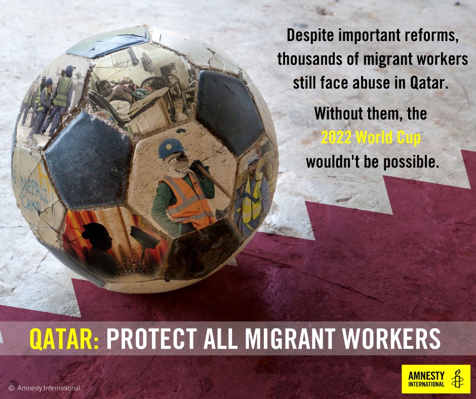 With  #Qatar2022 kick-off edging closer,  #Qatar   must urgently take further action to guarantee wages, ensure access to justice, hold abusive employers to account & protect domestic workers.The  #FIFA World Cup should leave a positive legacy for all migrant workers.
