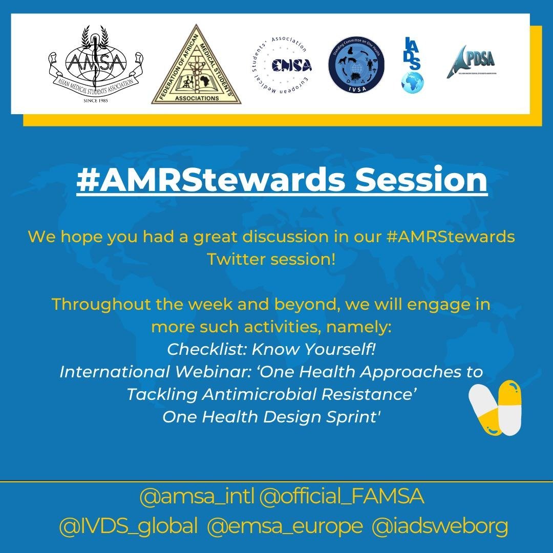 AMSA_Intl's tweet photo. We hope you had a great discussion in our #AMRStewards session & we would like to thank our special guest @rohdutta as the expert for the insightful session!
Throughout the week and beyond, we'll engage in more activities! Stay updated on our pages, @amsa_intl & @official_famsa! https://t.co/HAh174BBXY