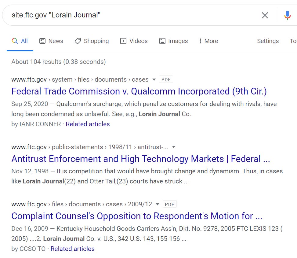 Lorain Journal isn't an obscure case. It's THE Supreme Court case on point and the FTC cites it all the time when discussing the intersection of antitrust and the First Amendment, so I'm sure  @CSWilsonFTC is aware of it