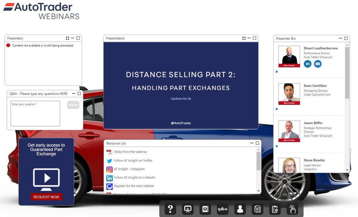 Jennarr18's tweet photo. We're getting ready to go live at 10am for 'Distance Selling Part 2: Handling Part Exchanges' ๐
Join us at 10am or watch on demand: https://t.co/om713krZyG
#automotive #partex #distanceselling #webinarwednesday https://t.co/63zy6gnWMp