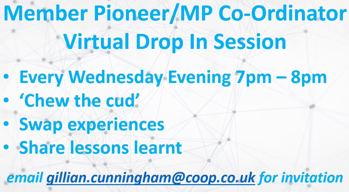 BobS_MPC's tweet photo. Had the highest number of Member Pioneers ever on our latest lunchtime Drop In event yesterday. 7 topics shared in just an hour. Our evening drop in session is 7pm tonight. Contact @gilliancMPC for an invitation. #UKWideConnection #ShareLearnUse @Tom_MPM @CoopFayB @ruthhall1 https://t.co/ULNc7sQm9U