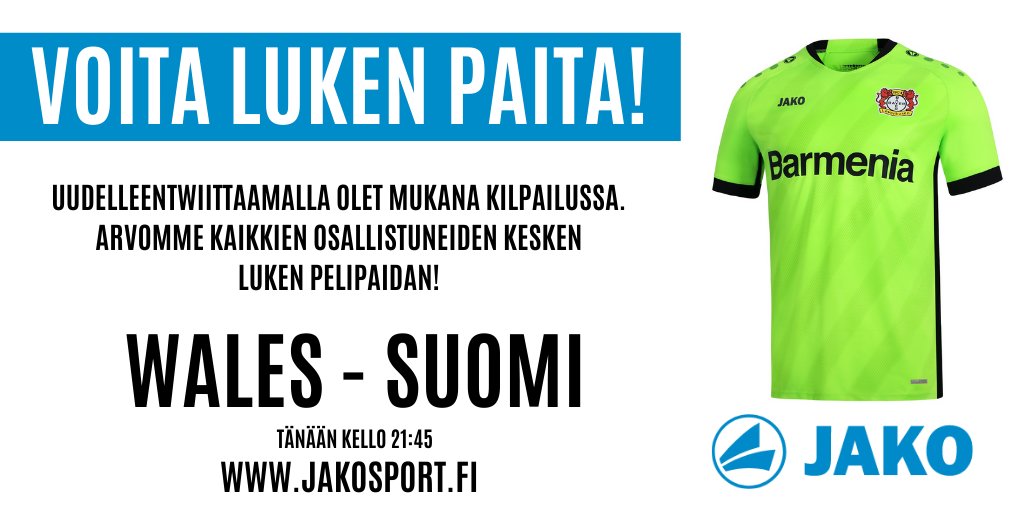 Huuhkajat ovat tänään jälleen kehissä!

Haluatko voittaa itsellesi Luken pelipaidan?
Paina RT ja olet mukana kilpailussa. Arvomme kaikkien osallistuneiden kesken Hradeckyn pelipaidan!

#JAKO #Huuhkajat #jalkapallo #SUOMI #JakoFinland <a href="/HradeckyLukas/">Lukas Hradecky</a> <a href="/Huuhkajat/">Huuhkajat</a>