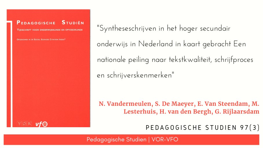 PedagogischeStu's tweet image. Nieuw in PS: Syntheseschrijven in het hoger secundair onderwijs in Nederland in kaart gebracht Een nationale peiling naar tekst kwaliteit, schrijfproces en schrijverskenmerken door o.a. N. Vandermeulen, S. De Maeyer, check:  pedagogischestudien.nl