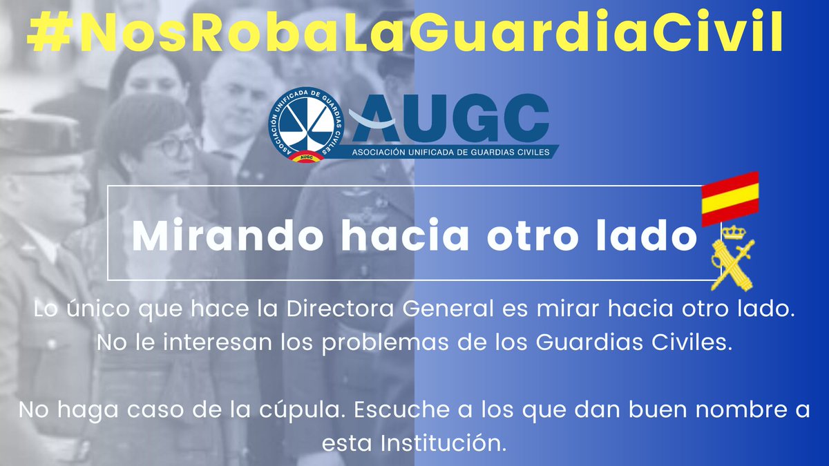 Augcxlaigualdad's tweet photo. Ya está bien de querer engañar a los guardias civiles. Mientras nos jugamos la vida en la calle los generales con sus engaños se llevan la productividad #NosRobaLaGuardiaCivil https://t.co/7UAT2GVPy1