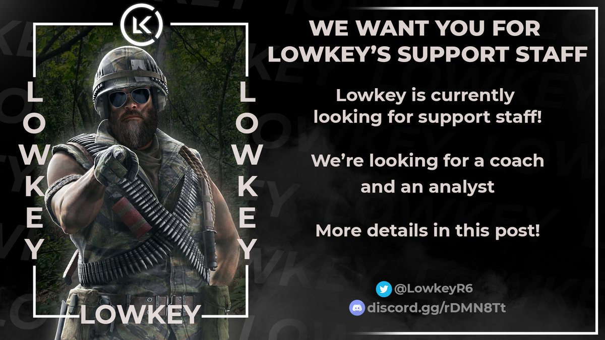 LowkeyR6's tweet photo. Lowkey is currently looking for support staff - a coach and an analyst!
If you're interested, or know someone who would be interested, please let us know! https://t.co/yTZ4j587ng