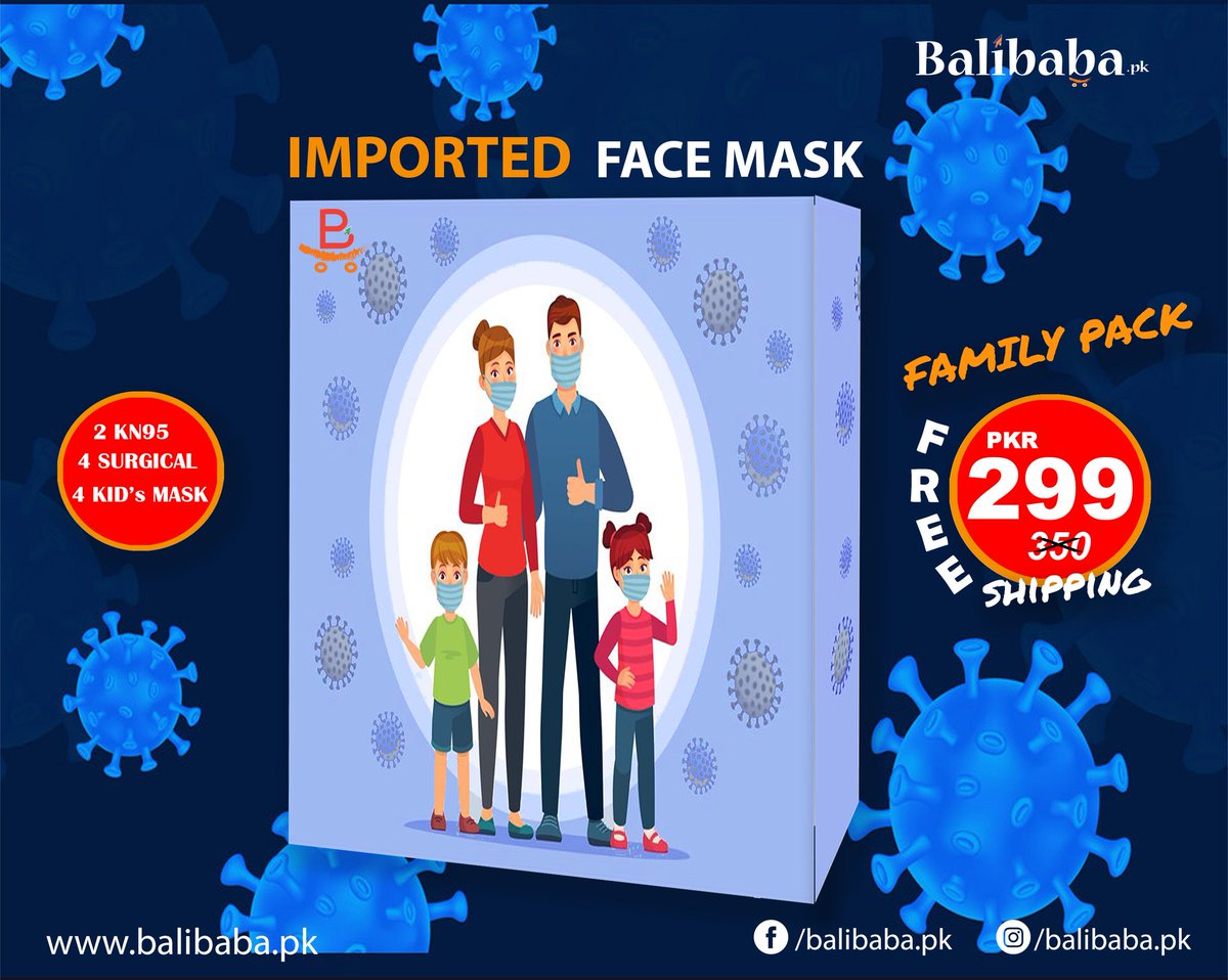 balibaba_pk's tweet photo. We offer Family pack of Imported Masks in just PKR 299/-.
Kindly place your order or Visit Now...
https://t.co/R7Pro4jXsI

Family Pack
2 KN95😷
4 Adult Surgical Mask😷
4 Child Surgical Mask😷

#staysafe #stayhome #COVID19 #caronavirus #FamilyPack #safetyfirst #surgicalmask #KN95 https://t.co/EHGqW7NQDm
