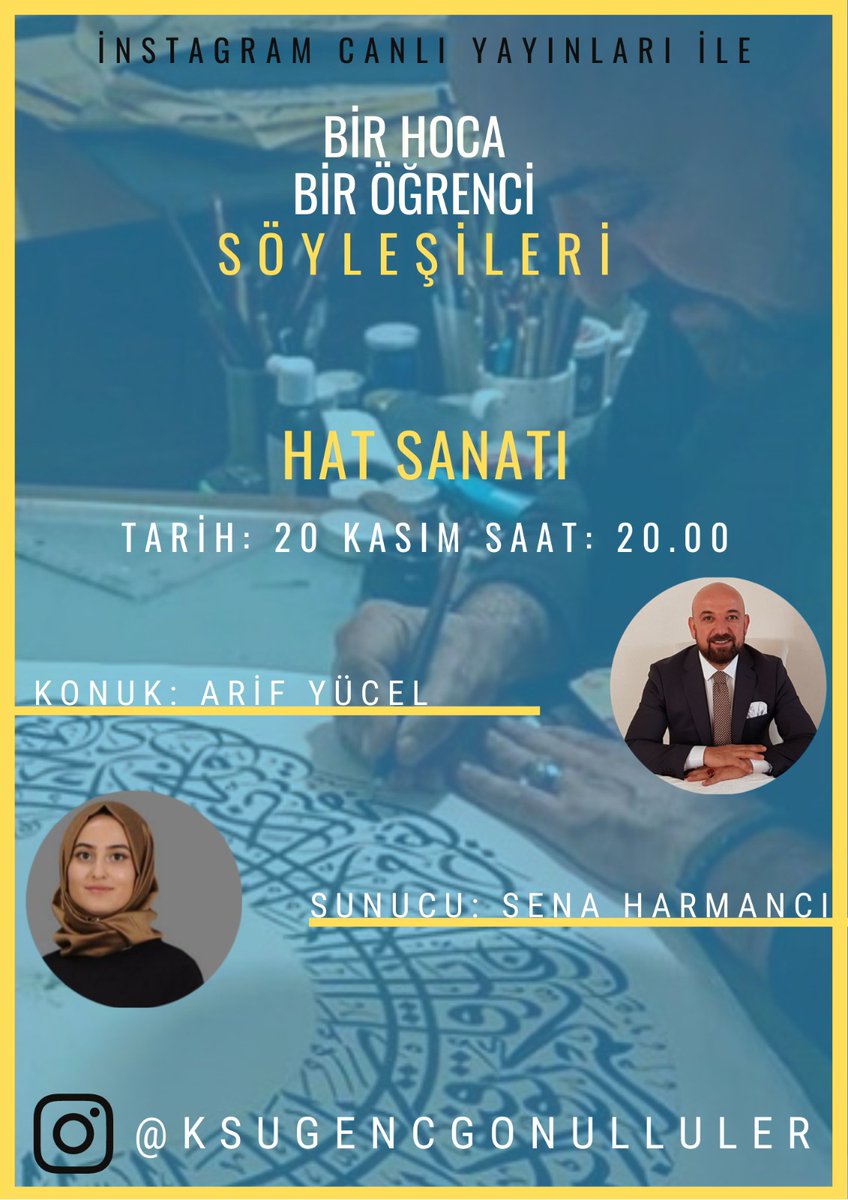 Arif Yücel Hocamız ile Hat Sanatı Üzerine Sohbet Edeceğimiz Söyleşiye Davetlisiniz.. 

20 Kasım Cuma Akşamı, Saat 20.00'da Genç Gönüllüler İnstagram Hesabında..

<a href="/ArifYcel9/">Hattat Arif Yücel</a> @politonalite