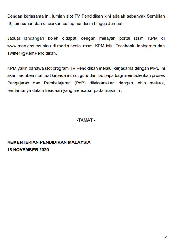 kamayNewsMPB's tweet photo. Kementerian Pendidikan (KPM) dan Media Prima Berhad bersetuju untuk bekerjasama bagi menyiarkan slot program TV Pendidikan dikenali sebagai DidikTV@NTV7 di saluran NTV7 bermula 23 November - KPM 
@BuletinTV3 

#didikTV
#tvpendidikan
#MOE https://t.co/fh5b7ogApF