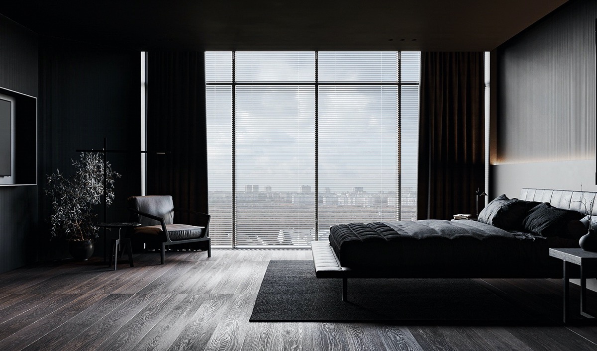 большая темная комната. черные обои в спальне. комната в стиле тотал блэк 9квт. большая темная комната. большая темная комната.