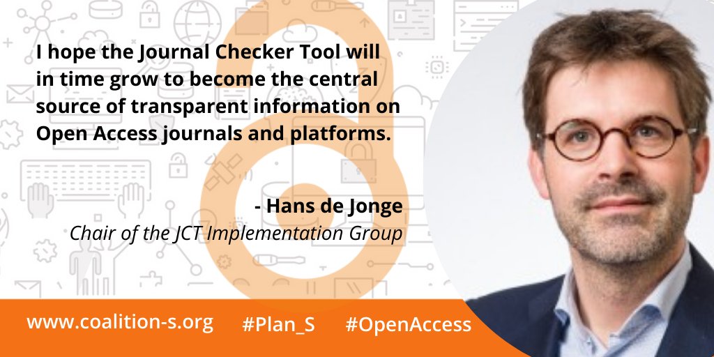 cOAlitionS_OA's tweet photo. The #JournalCheckerTool provides a simple, easy to use solution to researchers, helping them find their way in the complexities of #OpenAccess publishing, says @HLdeJonge, Chair of the JCT Implementation Group at @cOAlitionS_OA  
https://t.co/V76qiy7dXI #CheckJCT #Plan_S https://t.co/GBYgSF63RN