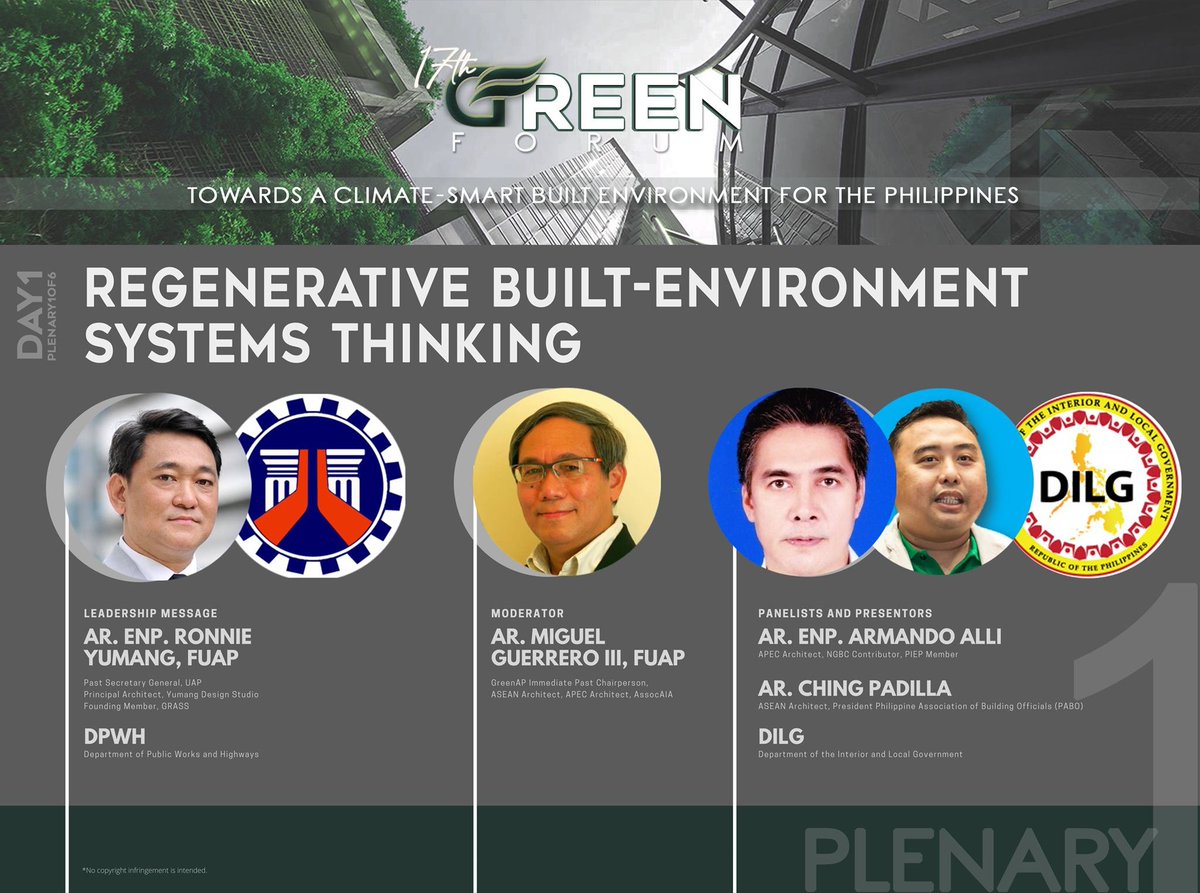 uapsanational's tweet image. The #17thGreenForum is fast-approaching! There is a need to unite for Climate Change Consciousness. The time is now to act towards a Climate-Smart Built Environment for the Philippines.

#ClimateSmartBuildings
#IamClimateSmartPhilippines
#GreenAP
#UAPSAxGreenAP
