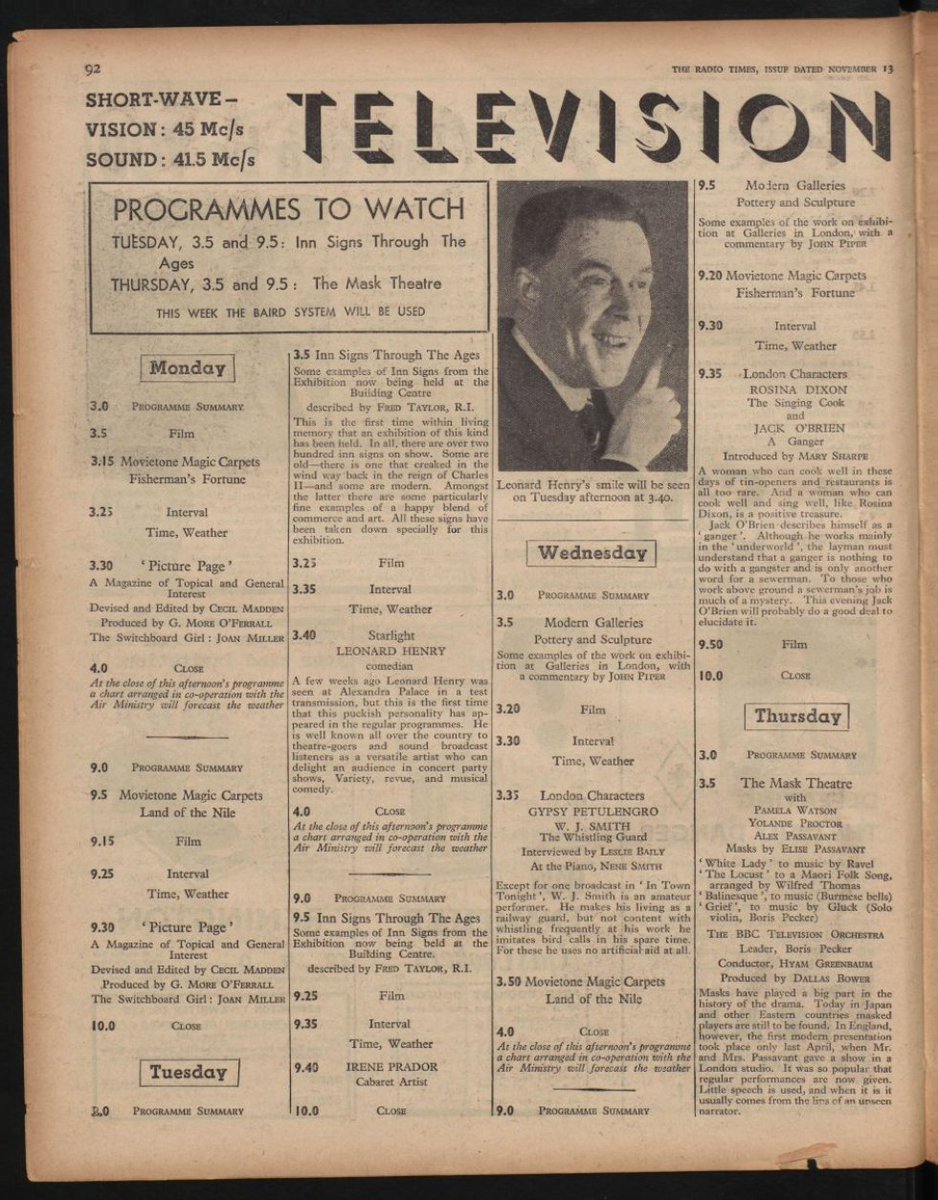 A page from The Radio Times in 1936 showing a programme at 9:35pm of London Characters - featuring the Singing Cook, Rosina Dixon
