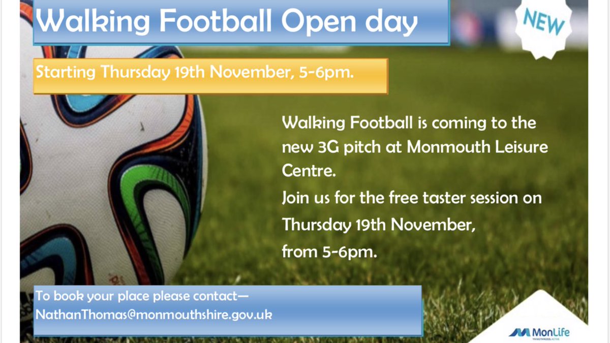 Mon_Active's tweet photo. One day till kick off!  ⚽️
 
Diwrnod agored pel-droed cerdded
Walking Football Open day 

Dydd Iau 19 Tachwedd 5-6pm
Thursday 19th November 5-6pm 

i oedolion dros 50 oed / for adults over 50 

✍🏻 Archebwch nawr! / Book now - NathanThomas@monmouthshire.gov.uk 

⚽️🏃🏻‍♀️🏃🏼‍♂️ https://t.co/Ow3fLR7Mbq