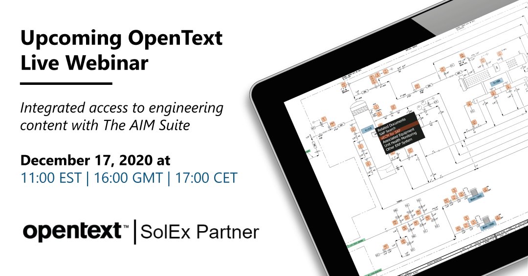 cadcap's tweet photo. Register: https://t.co/ik6ET3HRXK to find out how, with The AIM Suite (along with OpenText Content Suite and Documentum) engineers can get seamless, direct access to valuable asset information.
#Webinar #Engineering #OpenTextPartner #SolExPartner #OpenTextLive #SystemIntegrator https://t.co/fUyJhzFakj