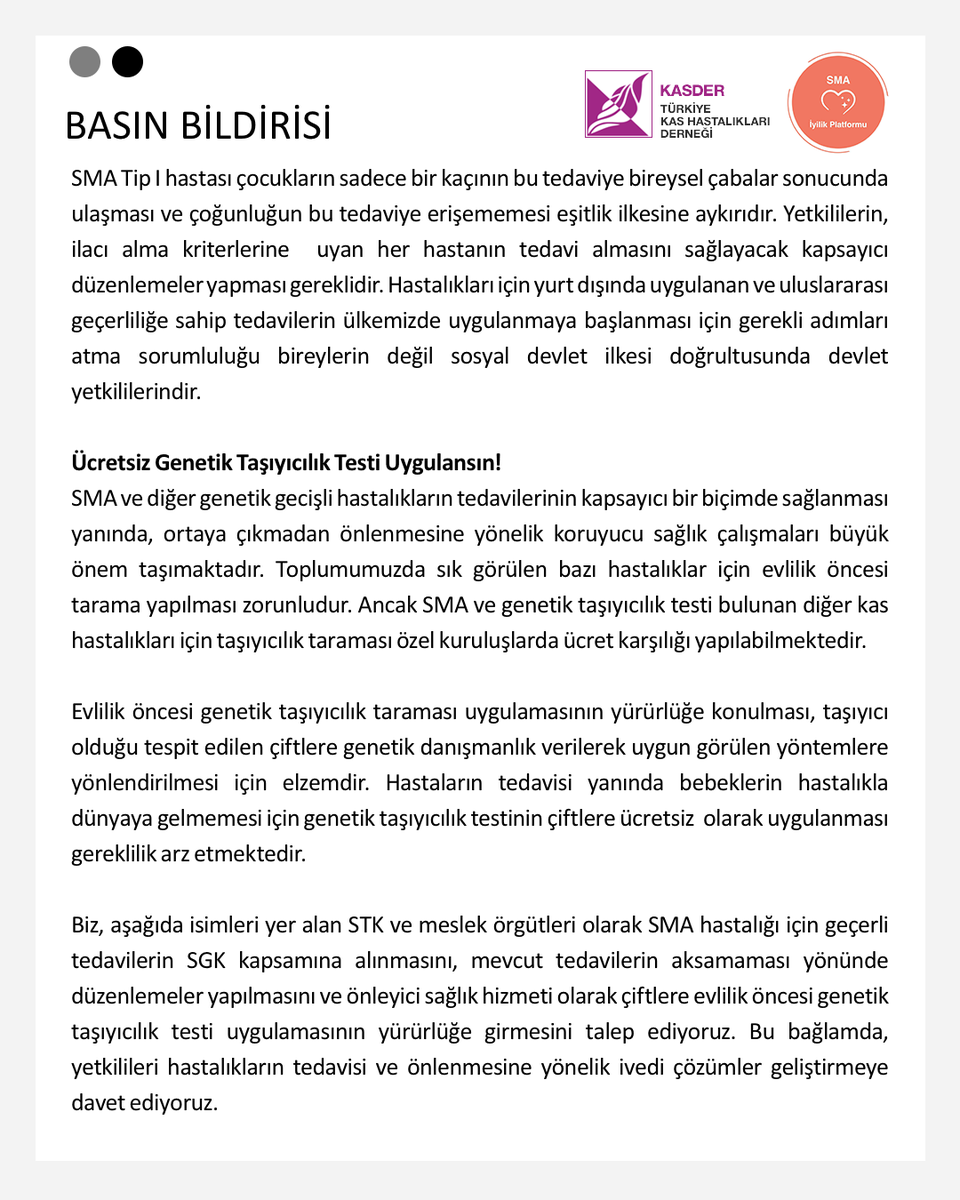 sma_iyilik's tweet photo. #SMA HASTASI ÇOCUKLARIMIZ İÇİN DESTEK ÇAĞRIMIZDIR! 

Çocuklarımızın sağlığa erişim hakkına yönelik talepleri içeren bildiride imzacı olarak destek vermek isteyen tüm STK ve meslek örgütleri, sizler de SMA hastalığı ile mücadele edenler için bu çağrıya ortak olabilirsiniz. https://t.co/fVTMqJVlwJ