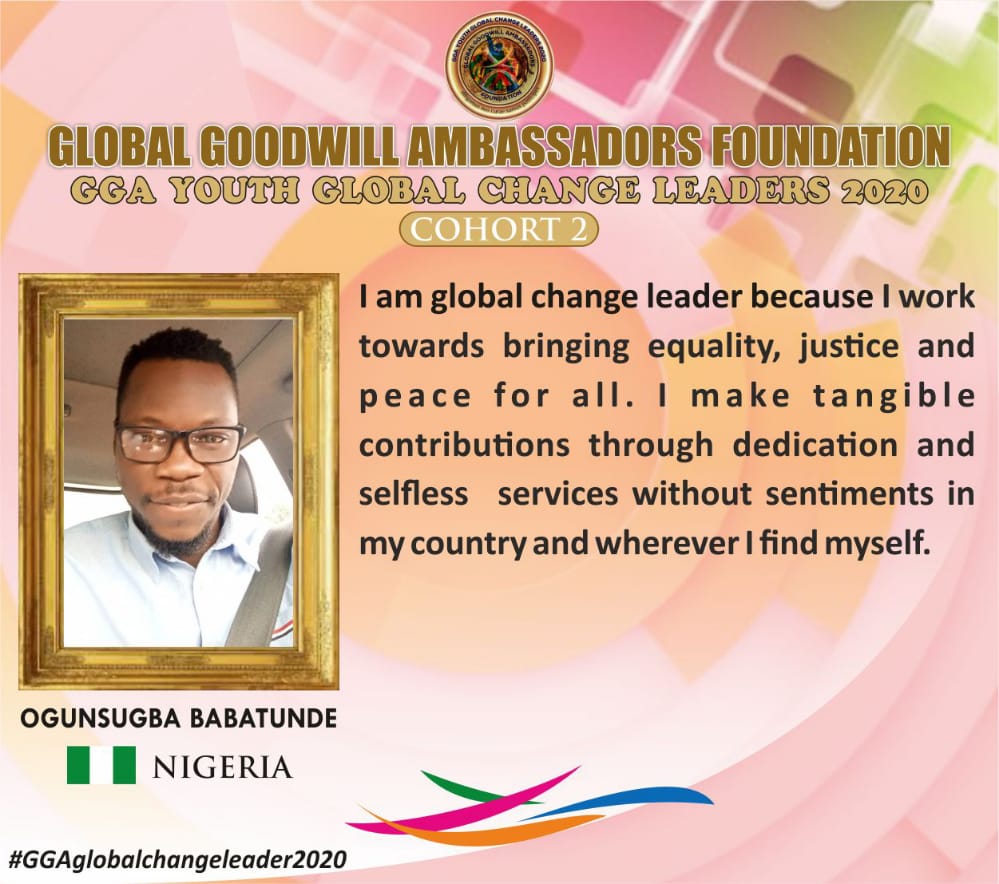 YouthGga's tweet photo. GGA Youth Global Change Leaders Introduce Ogunsugba Babatunde from Nigeria who’s championing for equality, justice and peace for all

Welcome to the Cohort 2 family!

#MeetTheGGAMentees https://t.co/BvOinpVnXG