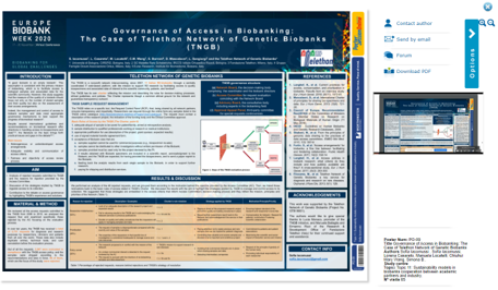 LorenaCasareto's tweet photo. Attending the #EBW20 ePoster session! Visit the @TNGBnetwork poster no. PO-09 on governance access in #biobaking presented by @SofiaIacomussi https://t.co/ZgKzq8i0Eg