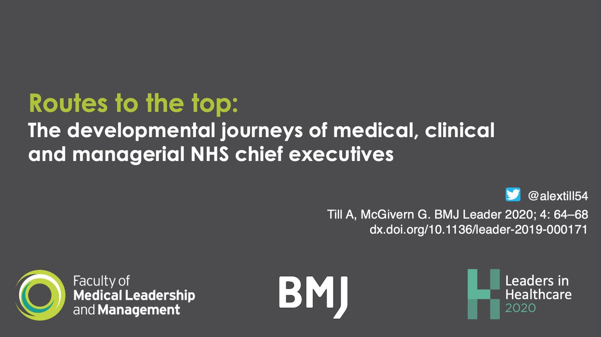 Launching at #LeadersHealth20 13:00-13:45 (and later on demand!) discussion on our <a href="/BMJLeader/">BMJ Leader</a> research - 'Routes to the top: the developmental journeys of medical, clinical and managerial chief executives'.

Do tune in &amp; read more here: dx.doi.org/10.1136/leader…
