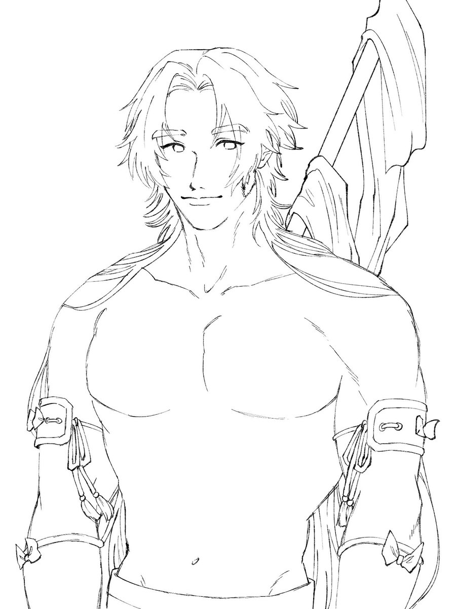 # 皆さん線画と塗った後を見せてください
線画にないものを塗りで補う試みシリーズ(※腹筋の凹凸、フリースの皺)
この試みどっちもわかりにくい上に腹筋の方は血糊で隠れて無意味になりました! 