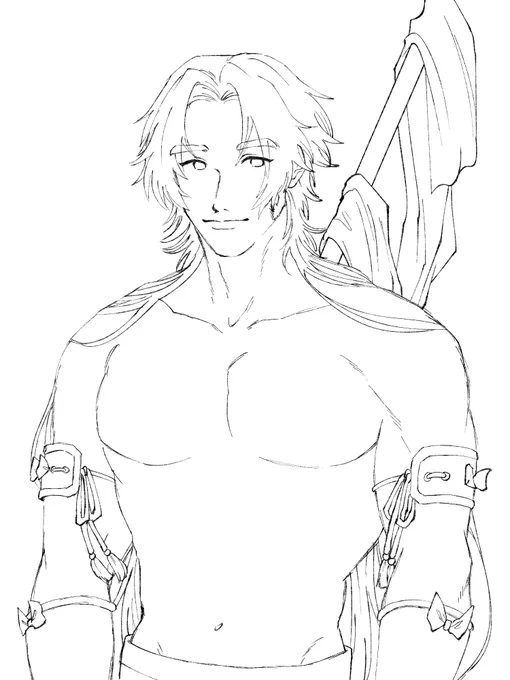 # 皆さん線画と塗った後を見せてください
線画にないものを塗りで補う試みシリーズ(※腹筋の凹凸、フリースの皺)
この試みどっちもわかりにくい上に腹筋の方は血糊で隠れて無意味になりました! 