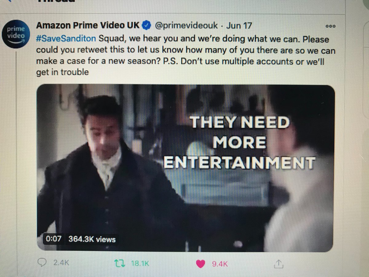 4eva_optimist's tweet photo. #Sanditon is a record breaker for @primevideouk with 18.1k retweets...please don't break our hearts. After only one season #SanditonPBS has a record-breaking global fandom, and record breaking petition, waiting with bated breath for an announcement of Season 2. https://t.co/Xuj0xURYAc