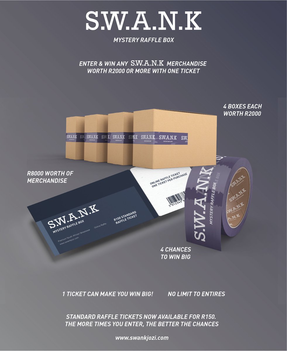 S.W.A.N.K Mystery Raffle Box 2020 
STANDARD TICKETS NOW AVAILABLE FOR R150 EACH.

Winners announced on the 27th of November 2020.

DON'T SLEEP

Now available via: swankjozi.com/products/2-s-w…