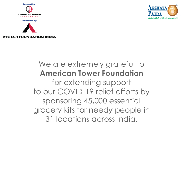 AkshayaPatra's tweet photo. Thanks to #AmericanTowerFoundation for helping the effort.
#AmericanTowerCorporation #ATCIndia #ATCCSRFoundationIndia #PartnersOfAkshayaPatra https://t.co/xBQ5mJMG2C