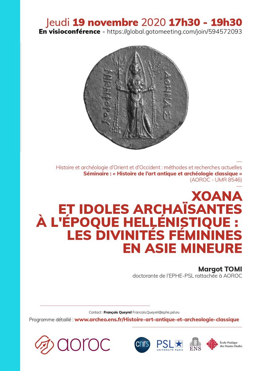 LaurianeLocatel's tweet photo. Conférence de Margot Tomi, « Xoana et idoles archaïsantes à l'époque hellénistique : les divinités féminines en Asie Mineure » #AOrOc
📆Quand ? Demain 19 nov., 17h30 – 19h30
Où ? en visio 💻🏠 https://t.co/6Zw5QFbYJn https://t.co/2kkUNtLuej