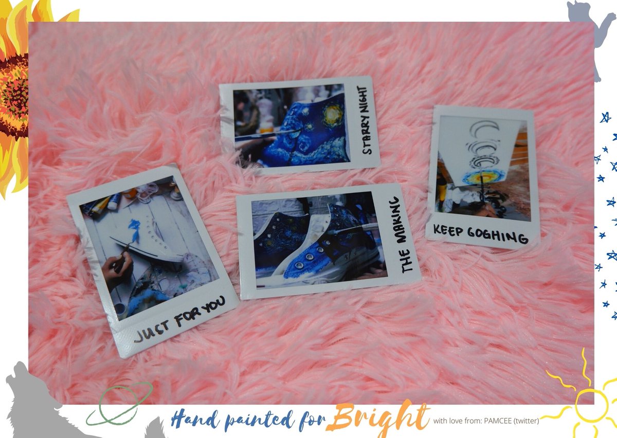 HANDPAINTED BOOKMARKS   Bookmarks for our babie bookworm, his fave catch phrase LEMME GO HOME and his tattoo — REMEMBER WHO YOU ARE. I also included AME and her signature RUB MY BELLY pose Added some Van Gogh stickers & polaroids of how everything was made for him 