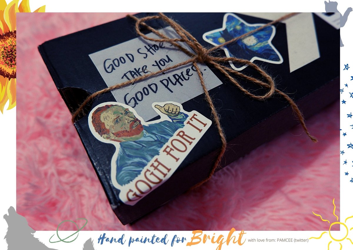 DETAILS OF BRIGHT’S 23rd GIFTS (1)  Added my creative touch on his gifts and hopefully it will make him feel EXTRA SPECIAL once he receives it. I created a CUSTOM CARE + WASH instructions for his handpainted stuff and added some VAN GOGH stickers to his shoe box  