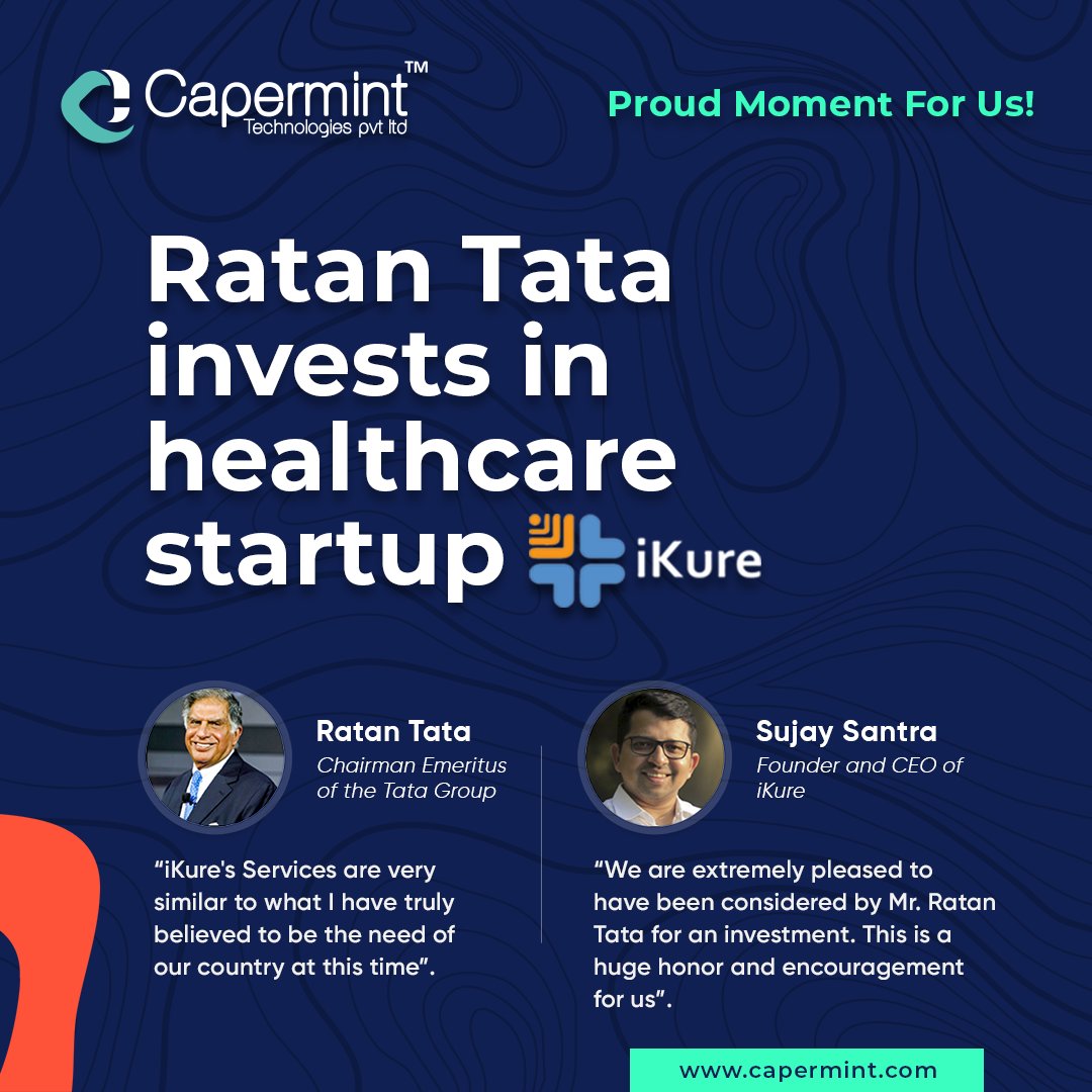 Caperminttech's tweet photo. We are thrilled and proud to announce that one of our technology partners, @iKureTechSoft (Founded by Sujay Santra), has got funding from Mr. Ratan Tata for their #Healthcare startup.
Capermint helped iKure in developing WHIMS & Healthy Enterenuous.
#capermint #whims #ratantata https://t.co/u3bncSdkV1