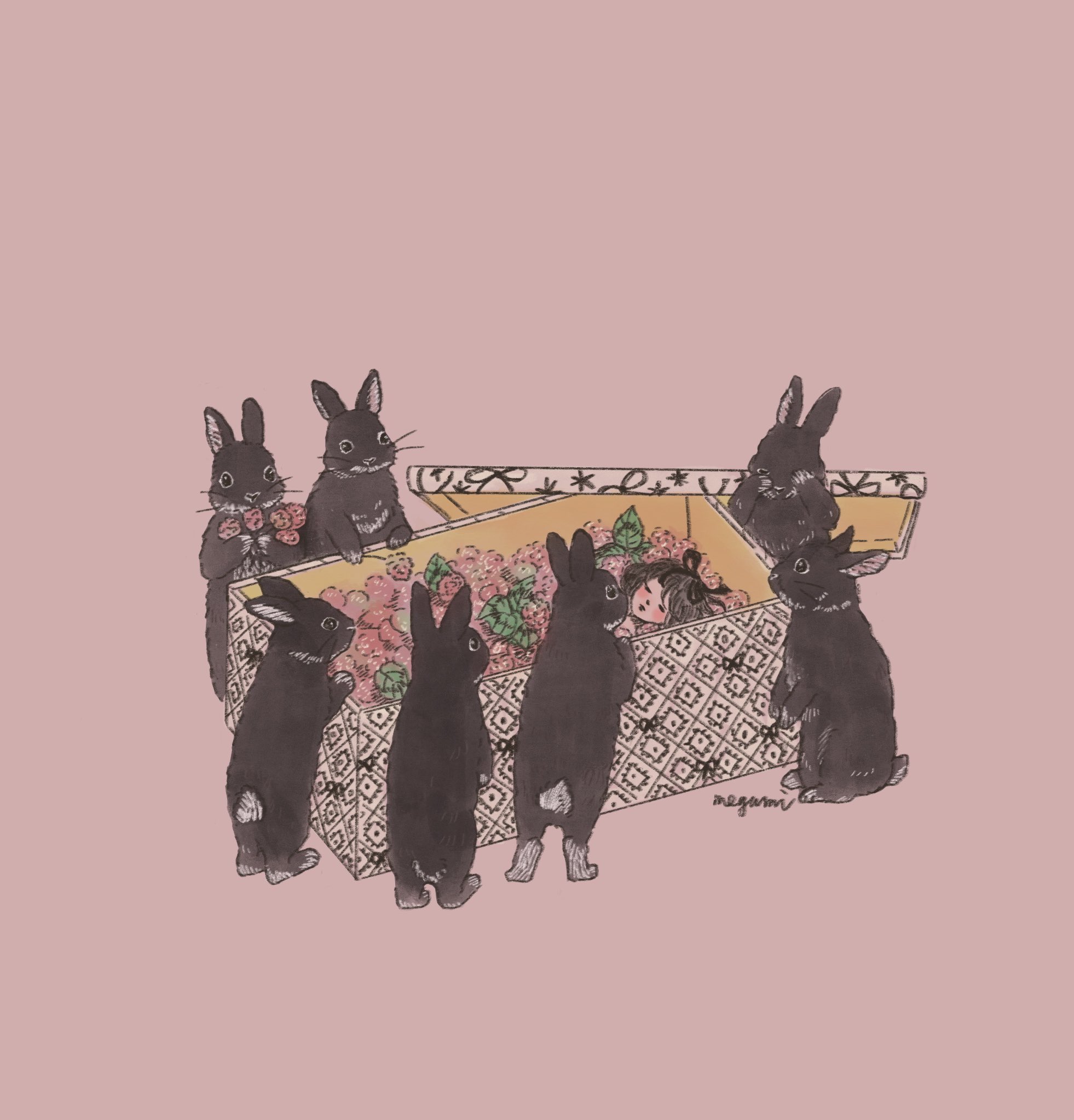 石川 恵 いしかわめぐみ 白雪姫 絵本 挿絵 可愛いイラスト イラストレーター カットイラスト Animalillustration アートワーク デザイン デジタルイラスト シンプルイラスト 動物イラスト 女の子イラスト 童話 イラスト うさぎイラスト 黒