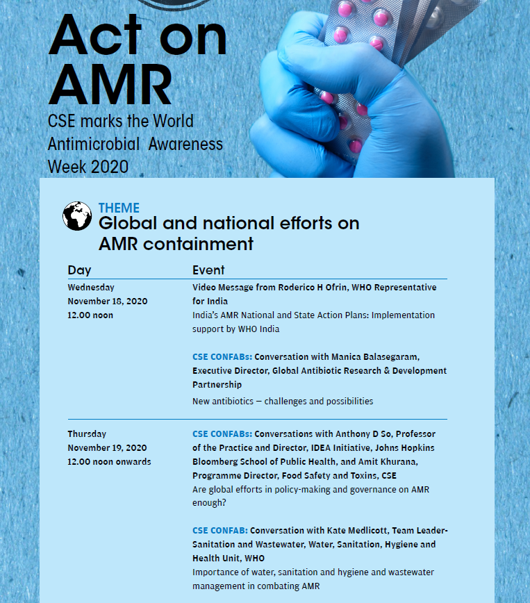 CSEINDIA's tweet photo. @CSEINDIA has lined up a series of #Confabs and a #webinar over the course of the #WorldAntimicrobialAwarenessWeek from 18-24 Nov.
Check out this link to see the complete package- https://t.co/fbGEJkDnJ1
Register here for webinar- https://t.co/AIITS0bQtw https://t.co/ZpQhQVFpFY