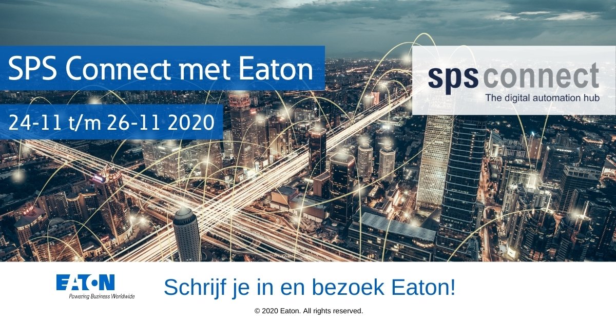De digitale SPS Connect beurs zal 24 t/m 26 november plaatsvinden. Bezoek Eaton en kom meer te weten over o.a. energie-efficiëntie in aandrijftechniek en Push-in technologie voor Motorstarters.
Schrijf je gratis in (via onze Duitse website): eaton.works/38NTlEe