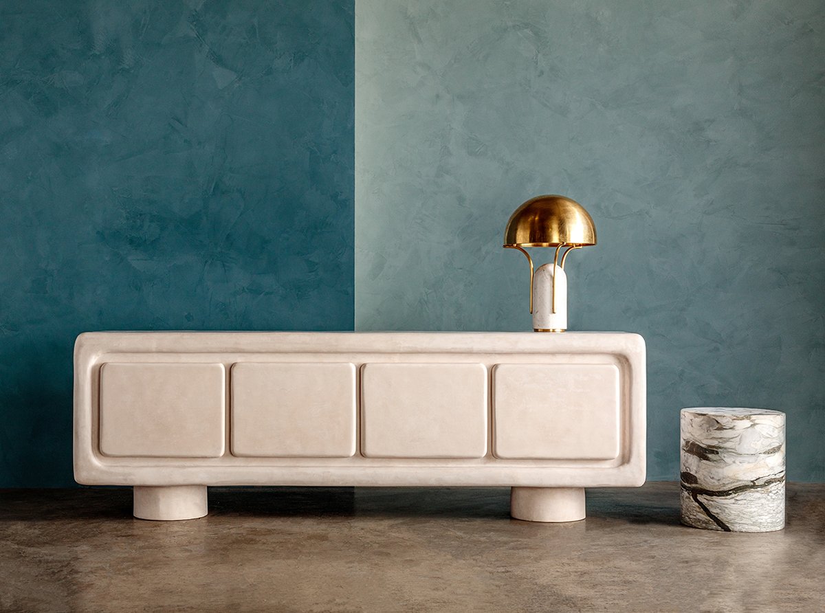 SpaceDesignCo1's tweet photo. Today we got a peek at her new collection for 2020, and it continues in the same excellent vein — we are very into things like ribbed travertine columns, sofas upholstered in her signature, abstract, tobacco-hued fabrics, and appealingly chunky credenzas carved from white resin. https://t.co/C7prBu38y7