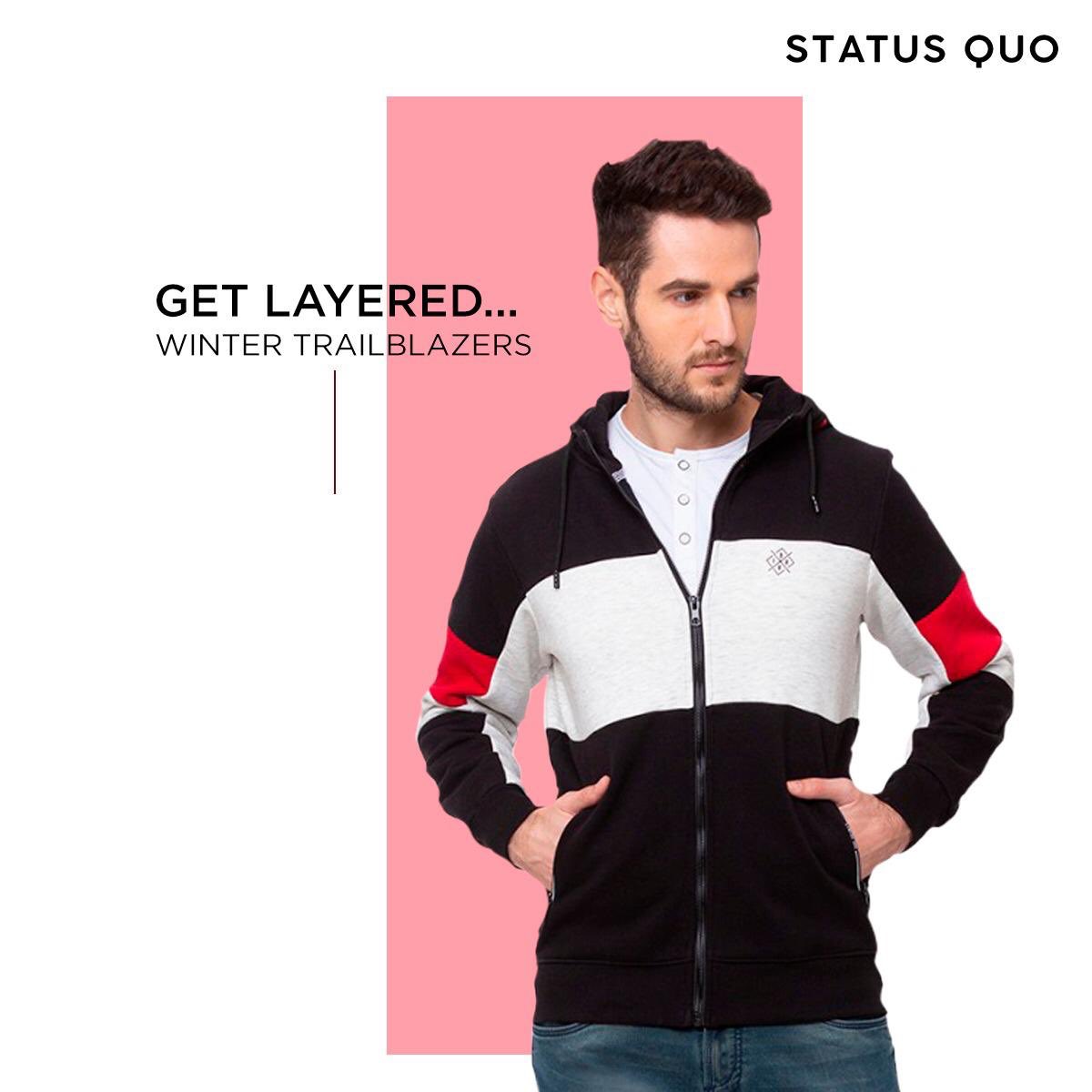 StatusQuoIndia's tweet photo. Up the ante on the game of fashion this winter, with Status Quo's Autumn/Winter collection. With everything from hoodies to sweatshirts and much more to choose from, rule the streets of fashion, with Status Quo.

#statusquoindia #autumnwinter #autumnwinter2020 #mensfashion https://t.co/9YTm627ndw