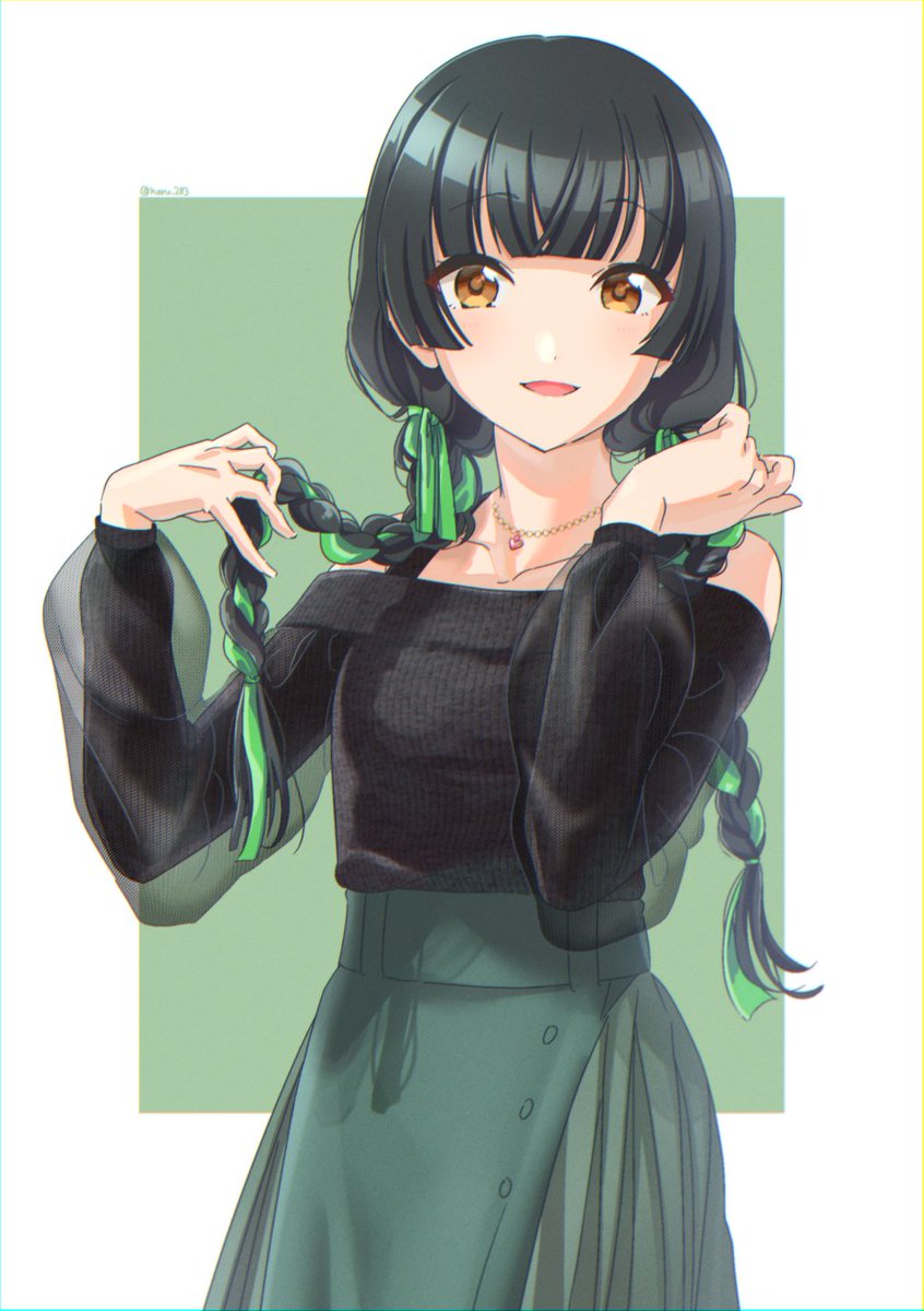 mayuzumi fuyuko 1girl solo skirt braid black hair twin braids looking at viewer  illustration images