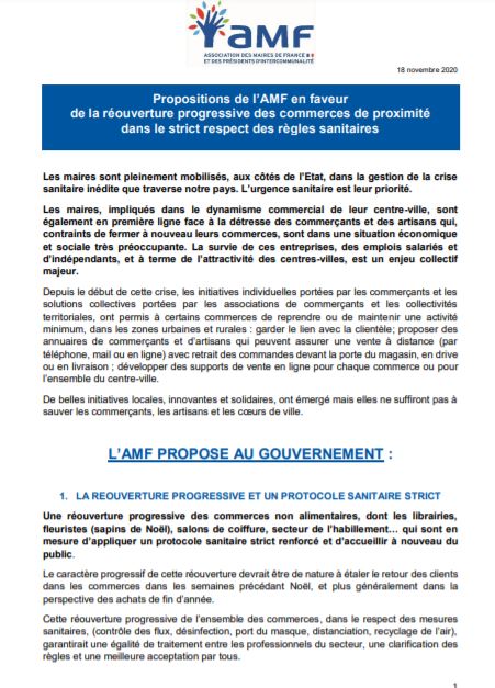 Propositions de l'AMF en faveur de la réouverture progressive des #commercesdeproximité dans le strict respect des règles sanitaires. #Collterr #COVID19 amf.asso.fr/documents-prop…