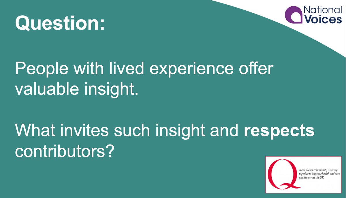 NV and  @TheQCommunity held two co-design workshops with 60 participants to: Face up to what collaboration means in practice Move away from rhetoric toward solutions Learn what works in everyday practice Share and engage with positive examples of co-design (4/10)